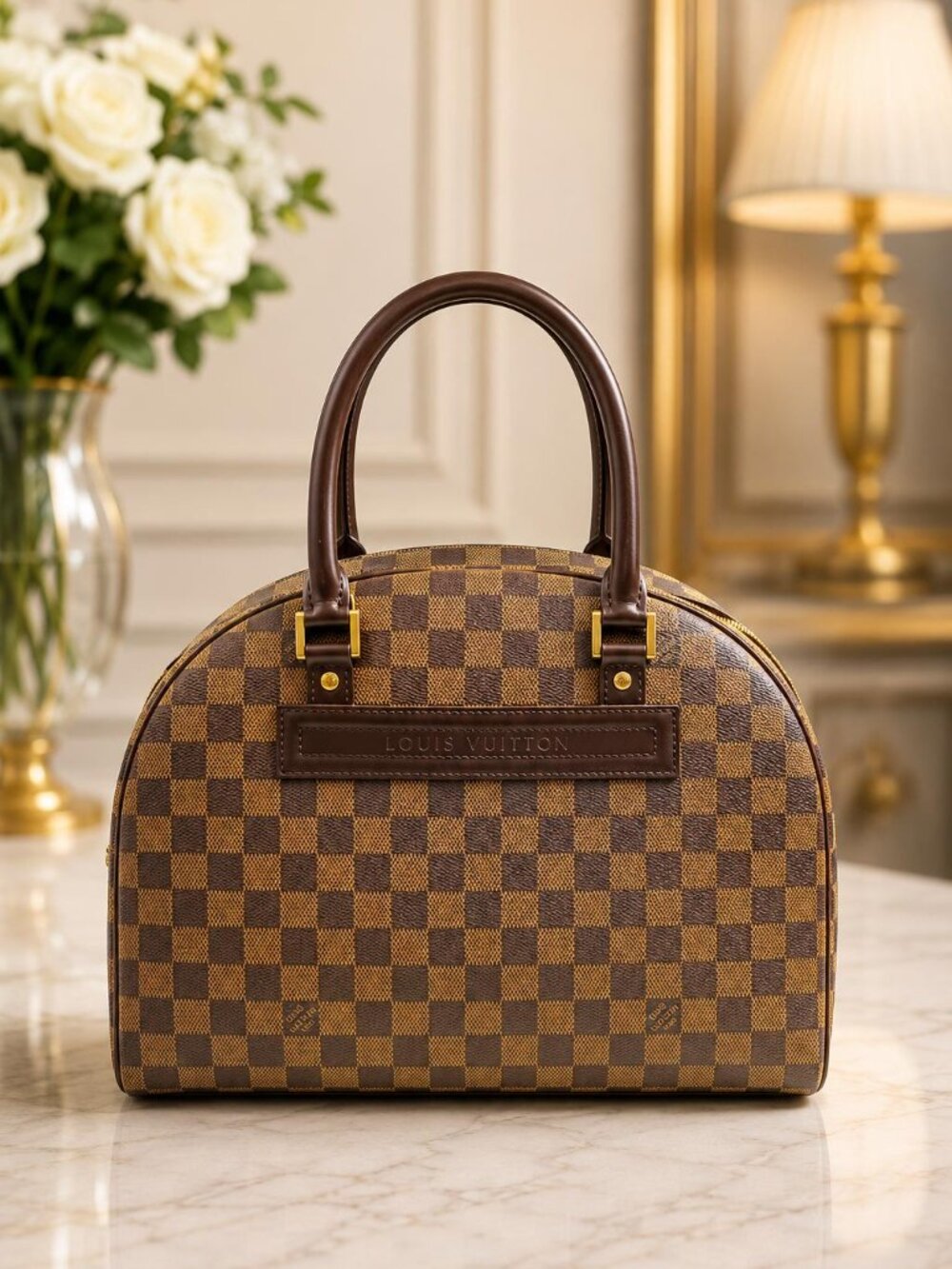 Authentic Louis Vuitton Nolita Damier Ebene Brown Shoulder Handbag